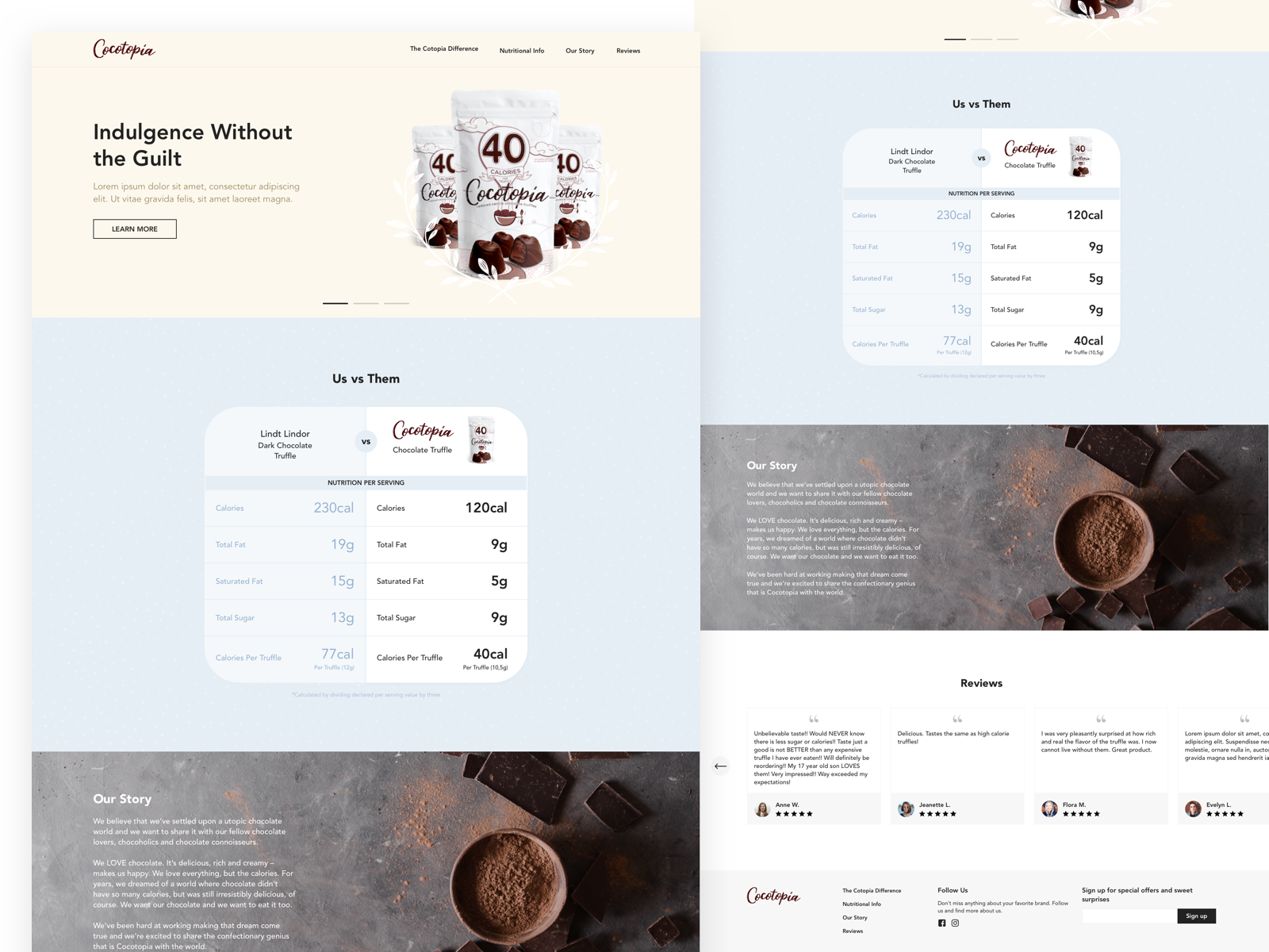 Landing Page for Chocolate Company chocolate compare footer home home page homepage landing landing page menu pastel review sketch story ui ux versus web web design