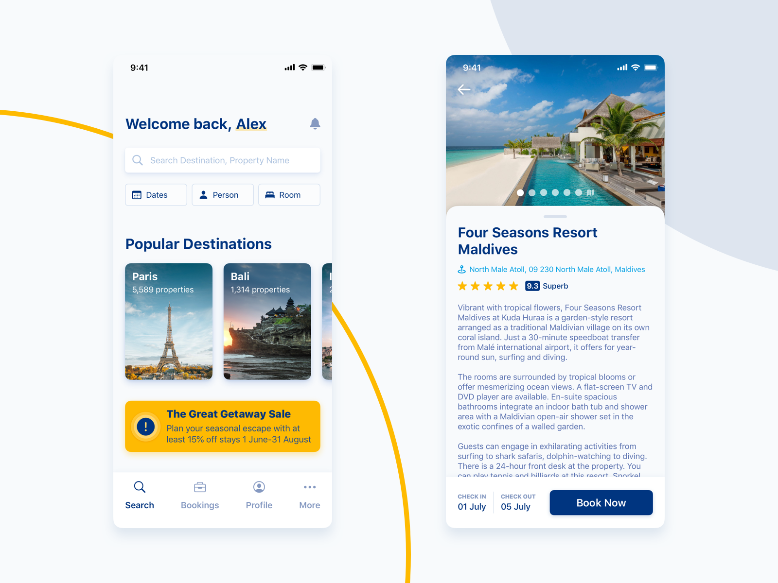Travel App Design app app design book booking date design destination detail filter hotel menu mobile otel points sale search tab travel ui ux