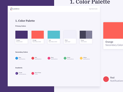 Parabol App Color Palette app color guide library meeting palette pattern scheme software styleguide swatches