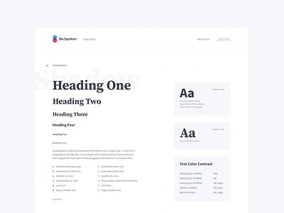 Be:Spoken Style Guide accessibility coding contrast front end frontend guide modules style styleguide typography