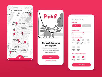 Park!? - Mobile app design app black and white illustration logo mobile mobile app park red