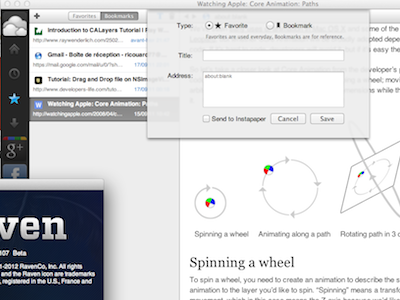 Raven for Mac bookmarks screen application beta bookmarks favorites launch