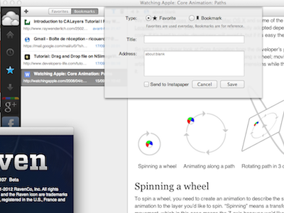 Raven for Mac bookmarks screen