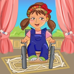 My little friend illustration kids living room special needs wheelchair