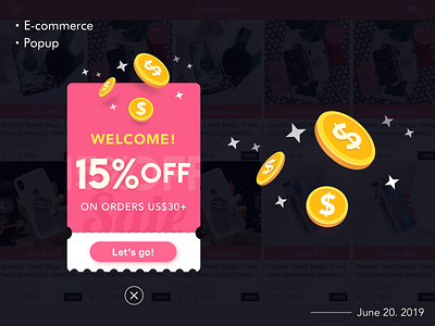 Sales Promotion Popup advertising coin coupon discount ecommerce illustraion mobile money popup popup design promotion sales ui uidesign web welcome window