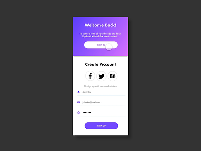 Welcome Back (Sign In & Sign Up) adobe adobexd animation create account design illustration interaction design login login page sign in signup ui ux design xd