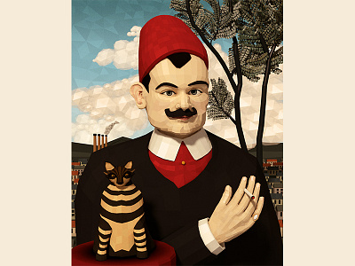 Portrait of Pierre Loti (after Henri Rousseau) c4d cinema 4d cinema4d henri rousseau lowpoly portrait rousseau