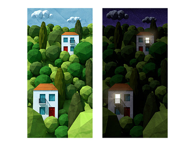 Lowpoly hillside – night and day