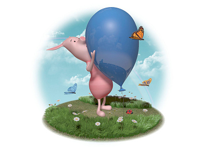 Piglet with balloon balloon c4d cinema 4d cinema4d illustration piglet