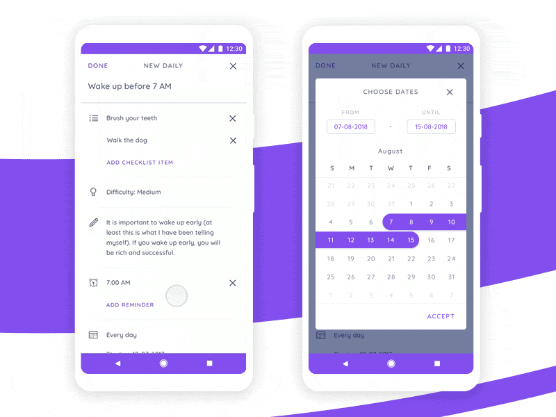 Choose Dates Range android calendar dates habitica mobile picker redesign to do ui