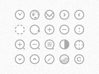 20 Simple Icons add clock compass contrast copyright. down globe graph left magnify mail marque minimize refresh remove right target text up warning