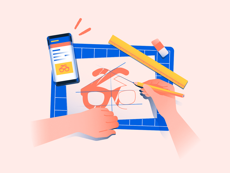 Hands doing things book reading illustration design tablet cards work laptop hands