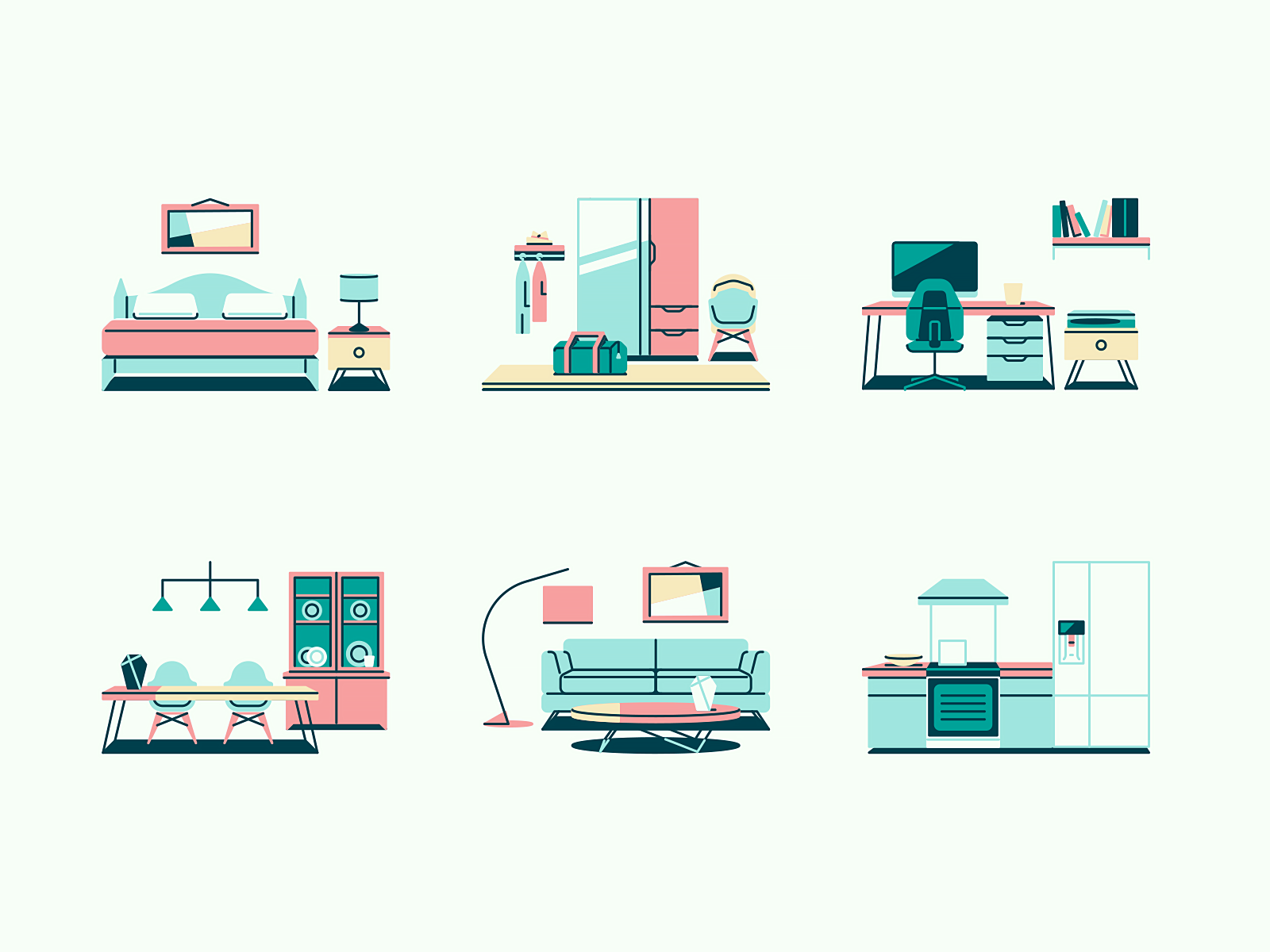 Tiny Illustrations #2 bedroom garage home house icons illustration kitchen livingroom room rooms tools