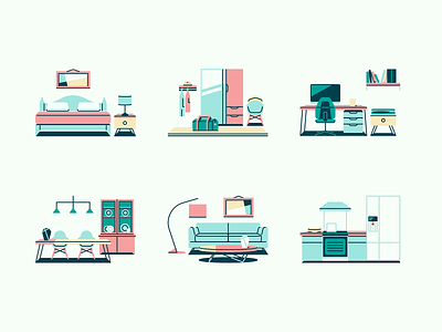 Tiny Illustrations #2 bedroom garage home house icons illustration kitchen livingroom room rooms tools