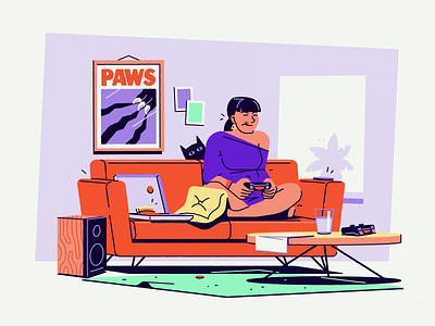 Temper #2 cat couch freelancer games gaming girl illustration living room