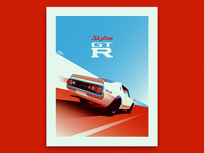 1973 Nissan Skyline 70s car illustration nissan racetrack skyline speed vintage