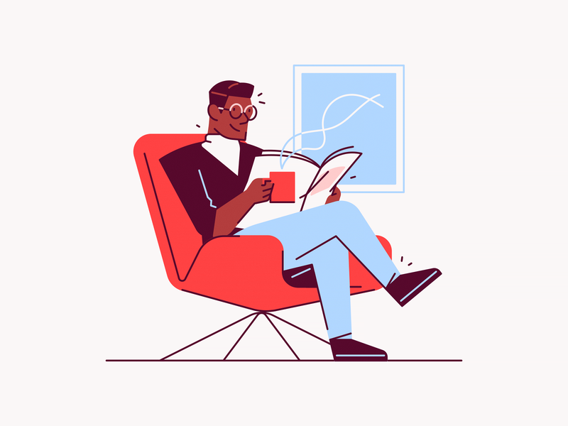 Coffee Break illustration newspaper chair lounge coffee office