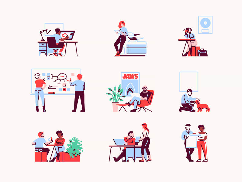 Tiny Illustrations work lunch mindmap printer studio design wiki app office