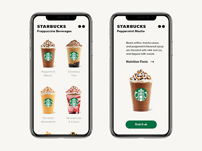 Starbucks app / Concept / Menu app application coffee concept green grid menu mobile starbucks tea ui ux