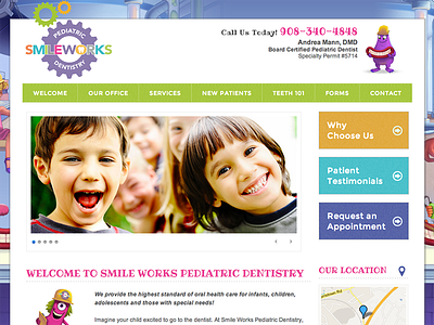 Smile Works Design dental gears kids monsters pediatric ui web