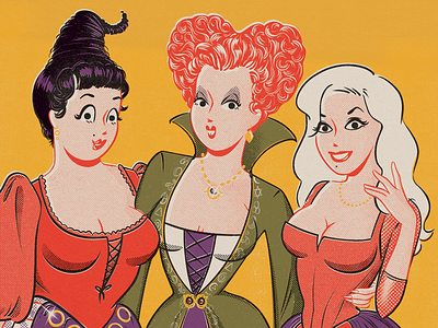 The Sanderson Sisters characters disney halloween hocus pocus illustration mid century pin up pinup retro sanderson sisters vintage witches