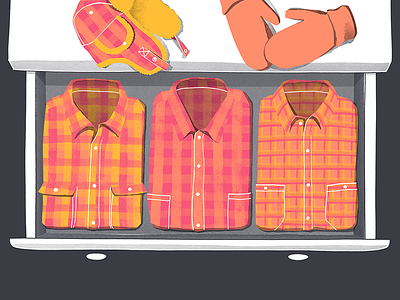 Drawer of Plaid canada canadian canadiana clothes clothing drawer hat illustration mittens plaid shirt shirts