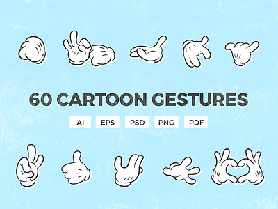 60 Cartoon Gestures cartoon charactercartoon charactersfinger gesturethumbs glovecartoon gloveretro retro style upwhite