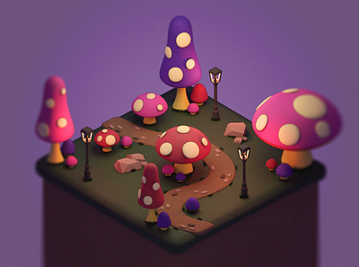 Tiny Worlds: Mushroom Forest 3d 3d modelling blender illustration isometric mushroom mushroom forest mushrooms tiny world