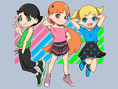 Powerpuff Girls cartoon character design illustration