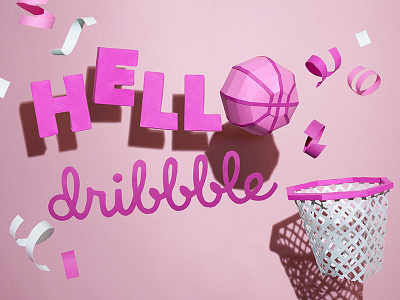 Hey Dribbble! color debut design font graphic design handmade illustration paper typography