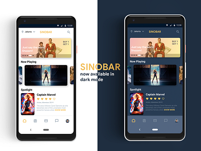 Sinobar Android android app branding cinema concept darkmode figma google pixel movie nightmode ticket ui