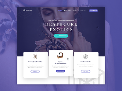 Landing page design exploration for exotic pets website clean dark exotic graphicdesign landing page minimal tarantula typography ui ux webdesign