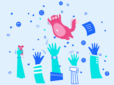 Congratulations to you ! 🙌 branding cat celebration confetti creative crowd developer flat hands happy human illustration mouse new newsletter people ui design vector yay