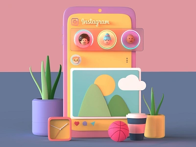 Instagram - 3D UI illustration series 3d 3d avatar 3dillustration adobe c4dart cgi cinema4d colours creative cute art designer dribbble geometric illustration instagram keyshot people render uidesign web