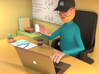 LinkedIn Charcter - Office Design 3d 3d art 3d character 3d character modeling c4dart character design cinema 4d colours fresh illustration interface keyshot linkedin office space people render ui workspace