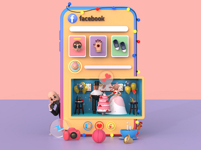 Facebook - Fun 3D UI Illustration