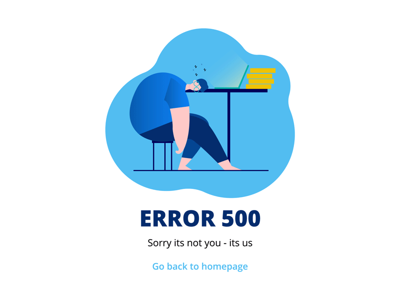 Error 500 UI animation artwork colours creative design error error 500 error page flat fresh gif homepage illustration interaction motion people stylized ui web design