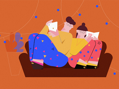 Couple illustration artwork colours couch couplegoals couplelove creative design flat fresh illustration interaction new people sitting stylized vector working workspace