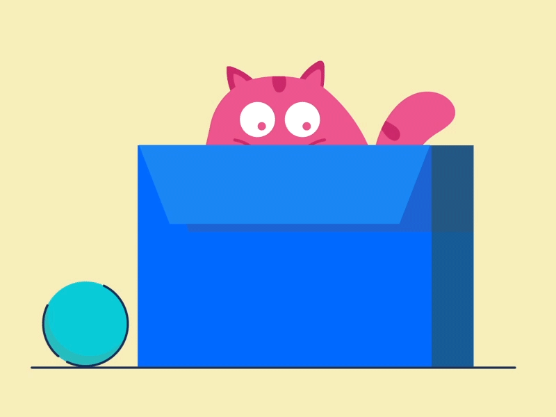 Cat in a box animal animated gif animation artwork ball box cat colours creative design flat fresh gif illustration new stylized vector