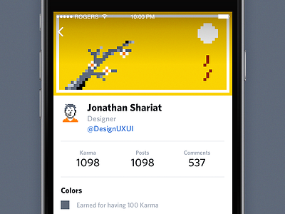 Designer News for iPhone — User Profile app cover designer news interface ios iphone mobile profile redesign ui ux yellow