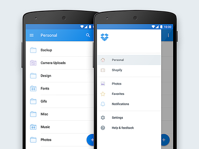 Dropbox for Android Material Redesign android blue clean dropbox flat interface lollipop material mobile redesign ui ux