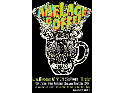 Anelace Coffee Party Flyer anelace art beer coffee latte mn mpls pour rosetta skull throwdown