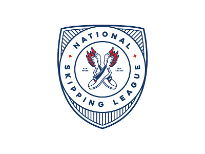 National Skipping League america badge forever loafers logo minneapolis minnesota never run skip skipping wings