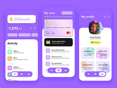 UI Banking app for teens app bank banking branding card design interface money purple ui ux