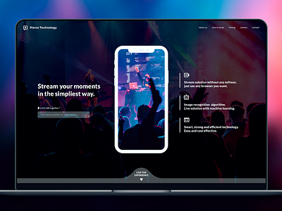 Pierce Technology landing page branding design interface design iphonex mockup stream ui ux video website