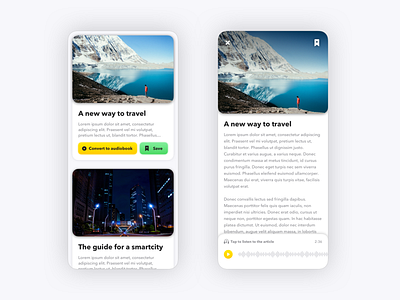 Nowdio - Don't read news, read it! app article audio audio player button design interface interface design news play player saving shadow smart text ui ux