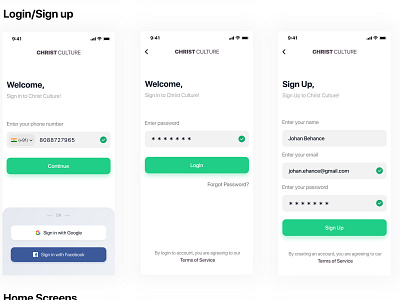 CC APP Theme 1 design login minimal mobile app design mobile ui password sign up ui ui ux web