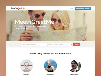 MeetnGreetMe concierge service flat icons results search social network travel web design website