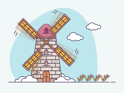 Windmil design flat illustration illustrator outline vector windmill