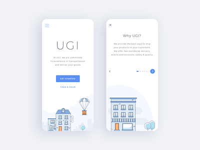 UGI - Mobile #1 branding building city design flat illustration illustrator logo mobile app outline pagination shipping shipping box sketch trees ui ux vector